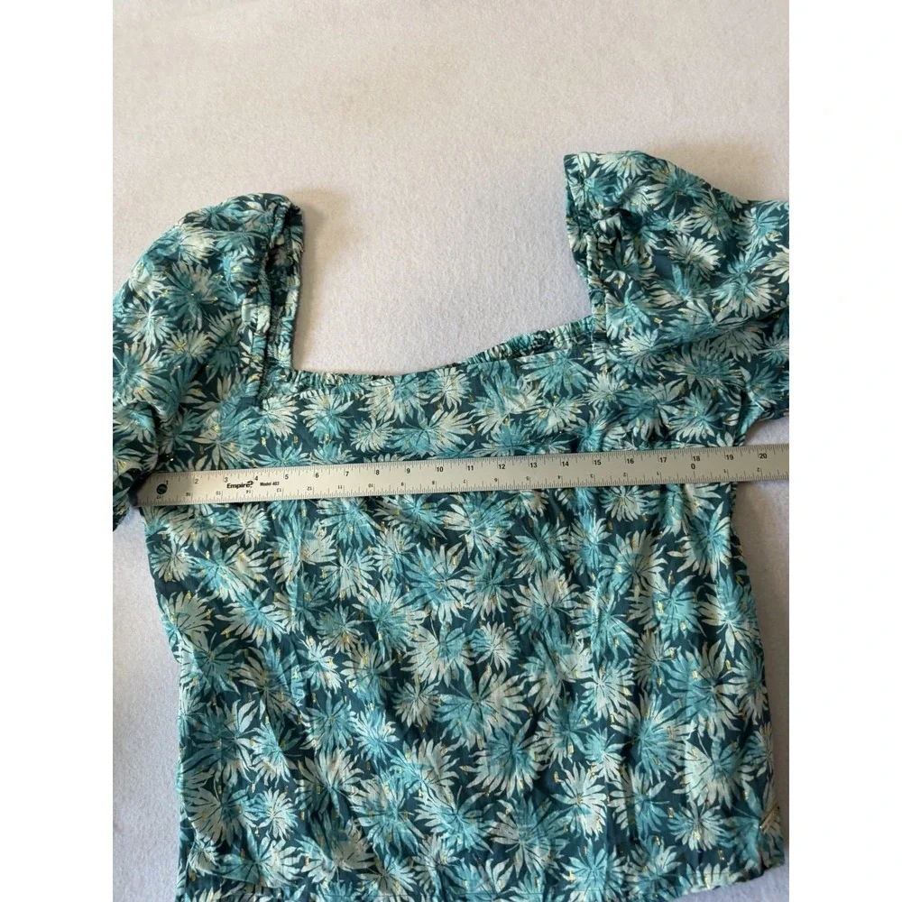 Michael Kors Women's Short Sleeve Nassau Teal Puff Sleeve Blouse Size XL NWT